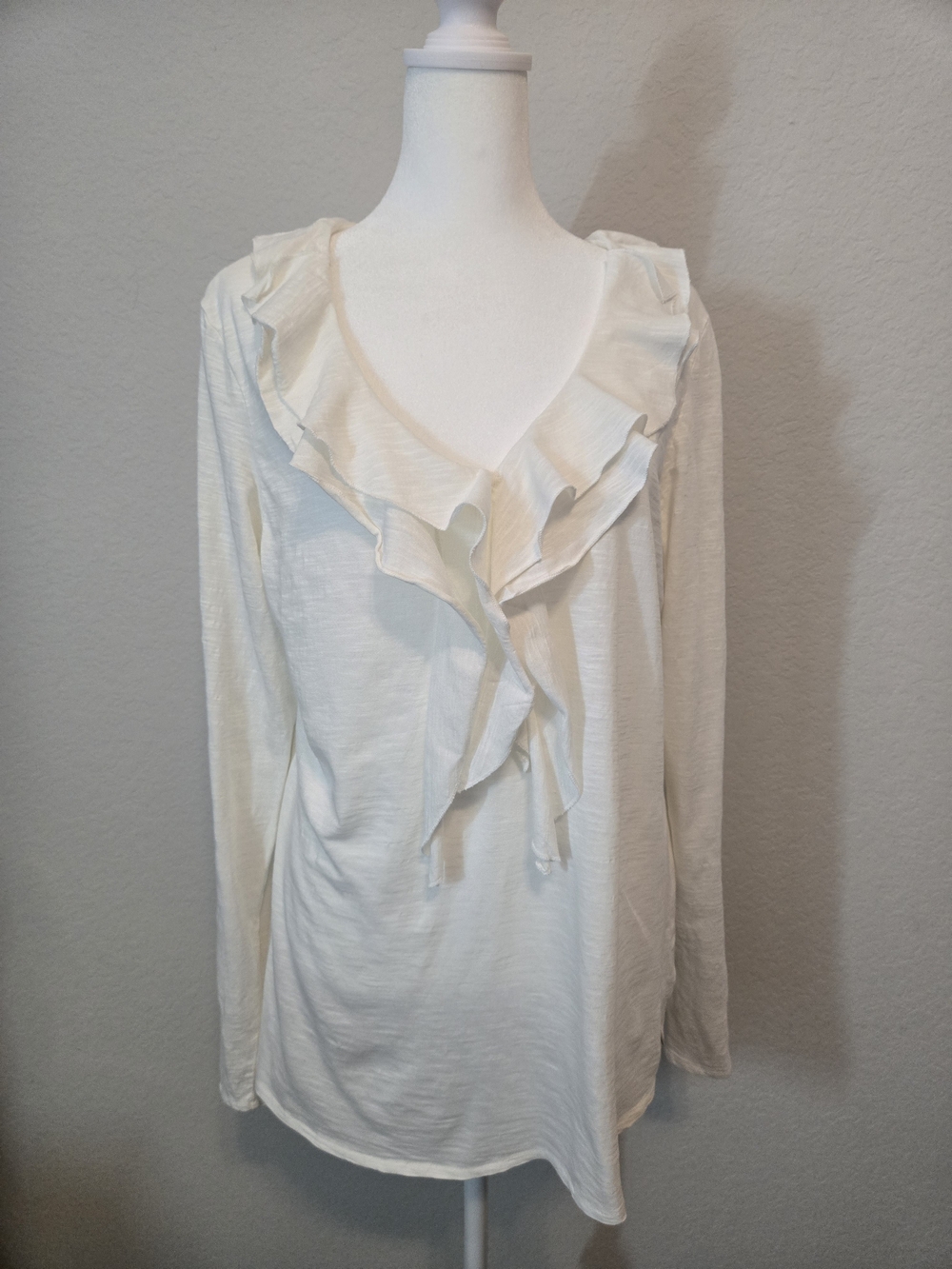 Ralph Lauren Cream Ruffle V-Neck Long Sleeve Top